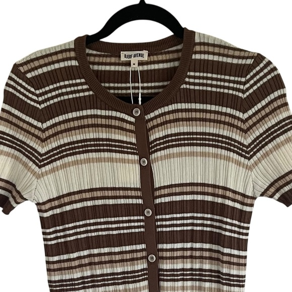 Djerf Avenue Knitted Short Sleeve Cardigan in Brown Stripe NWT Medium - Picture 3 of 10